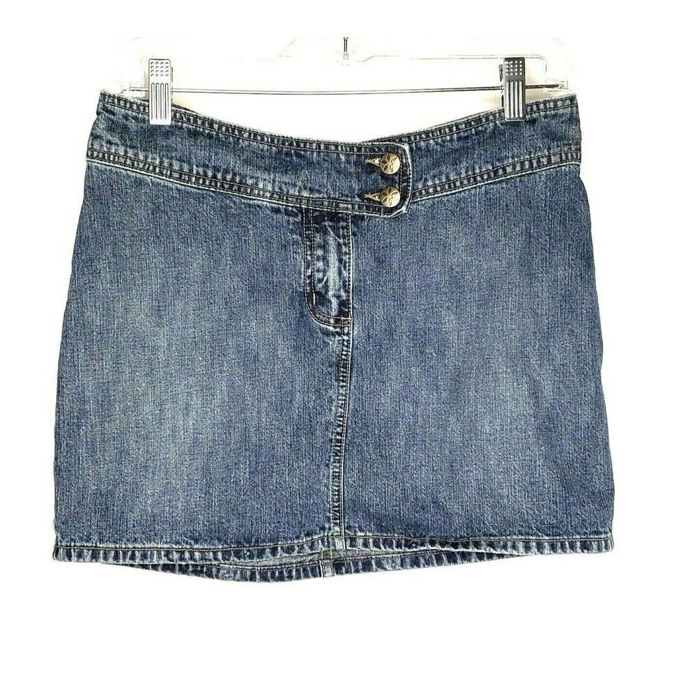 SO Juniors Jeans Skirt Size 7 Medium Blue Denim Waist 30 Length 15 Back Pockets